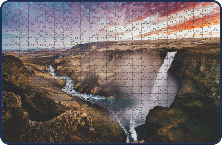 Webby Sunset Waterfalls in Iceland Wooden Jigsaw Puzzle, 500 pieces