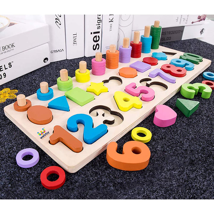Webby Wooden Educational Learning Numbers and Shapes Puzzle Game for Kids