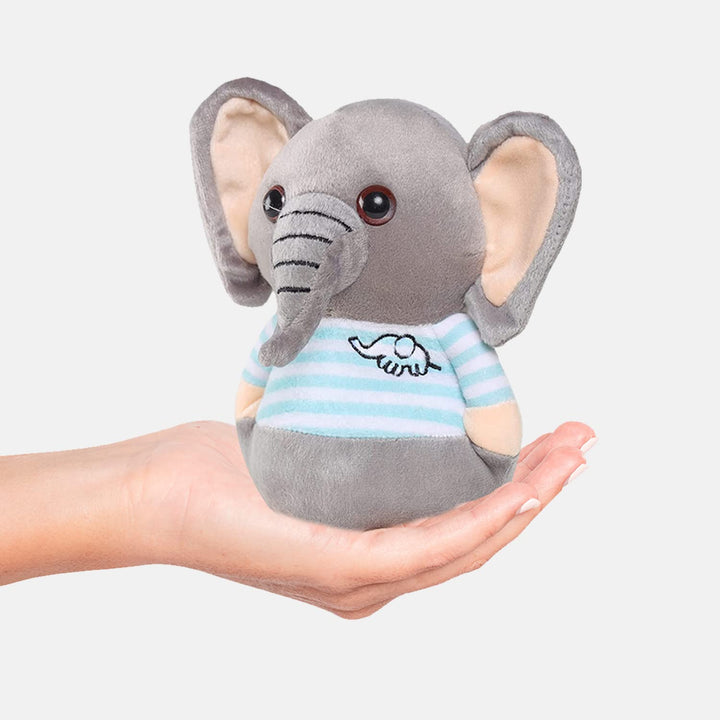 Webby Soft Animal Plush Elephant Toy 20cm, Grey and Blue