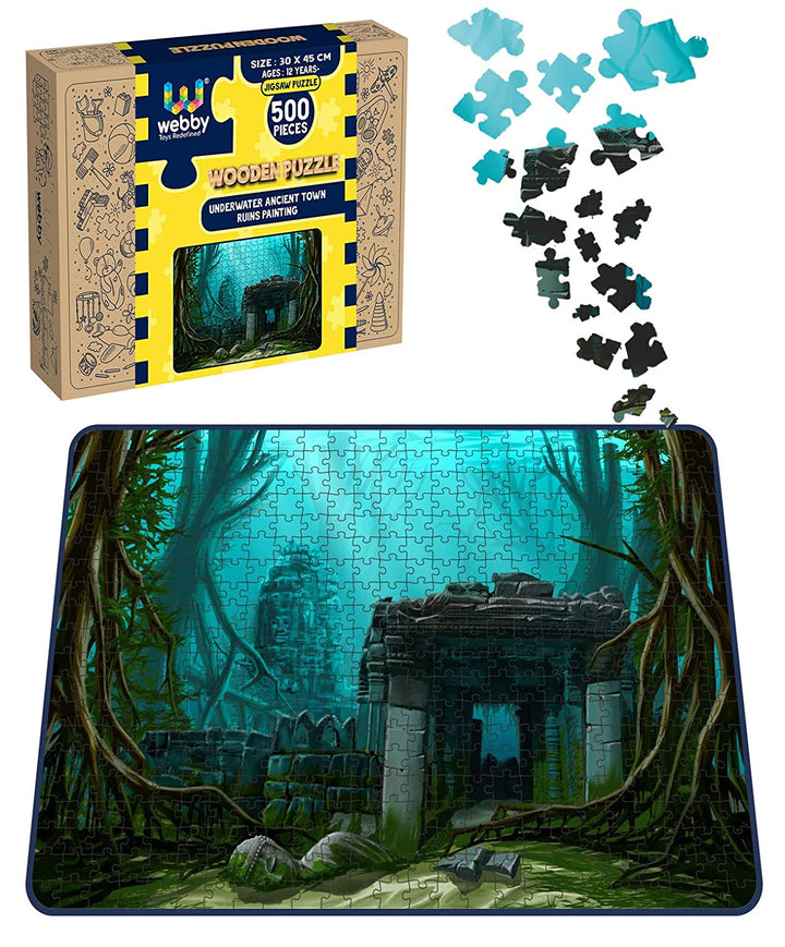 Webby Underwater Ancient Town Ruins Painting Wooden Jigsaw Puzzle, 500 pieces
