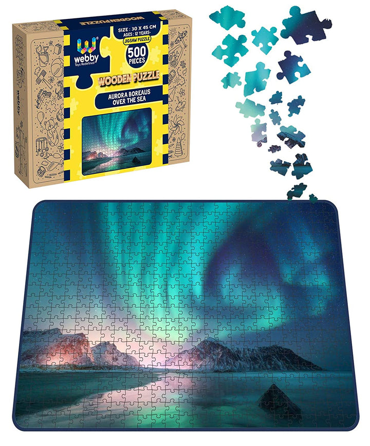 Webby Aurora Borealis Over The Sea Wooden Jigsaw Puzzle, 500 pieces