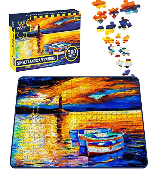 Webby Sunset Landscape Painting Wooden Jigsaw Puzzle, 500 pieces