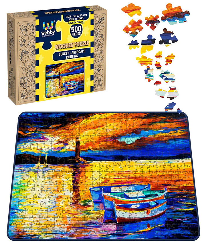 Webby Sunset Landscape Painting Wooden Jigsaw Puzzle, 500 pieces