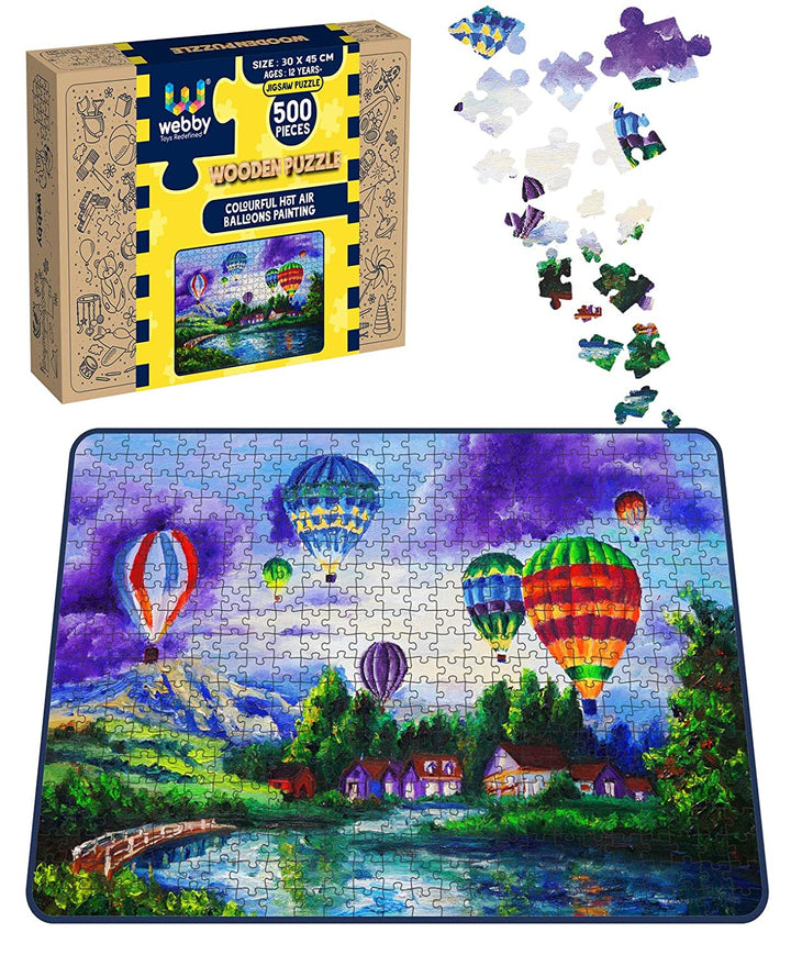 Webby Colourful Hot Air Balloons Painting Wooden Jigsaw Puzzle, 500 pieces