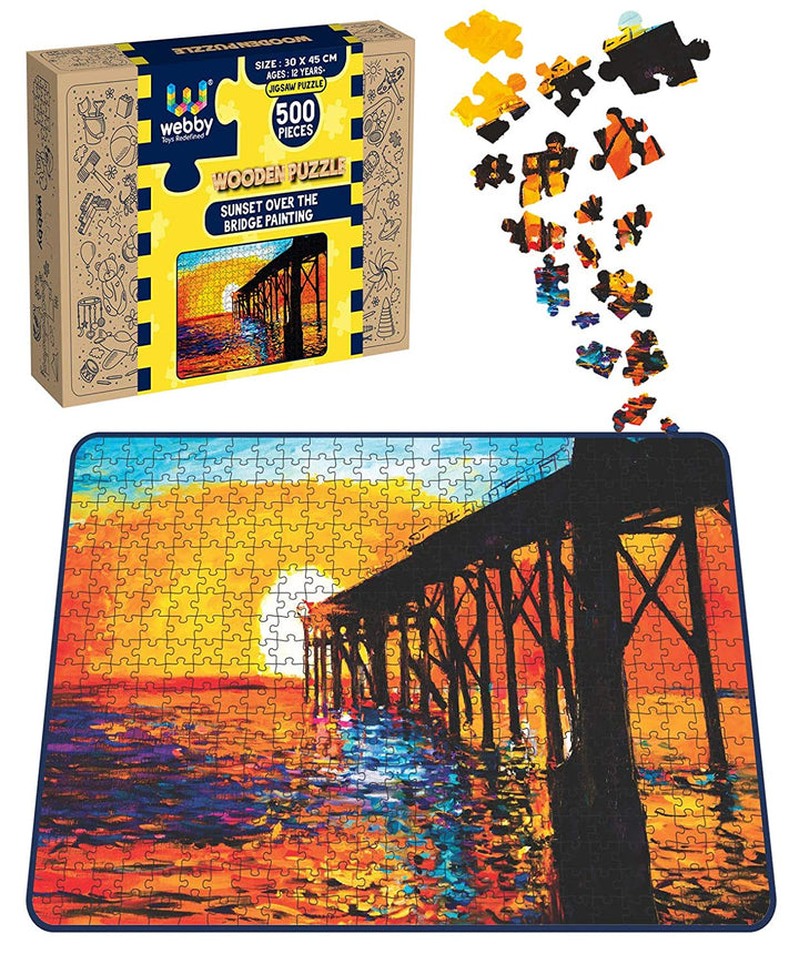 Webby Sunset Over The Bridge Painting Wooden Jigsaw Puzzle, 500 pieces