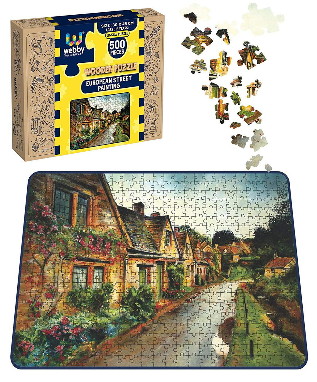 Webby European Street Painting Wooden Jigsaw Puzzle, 500 pieces