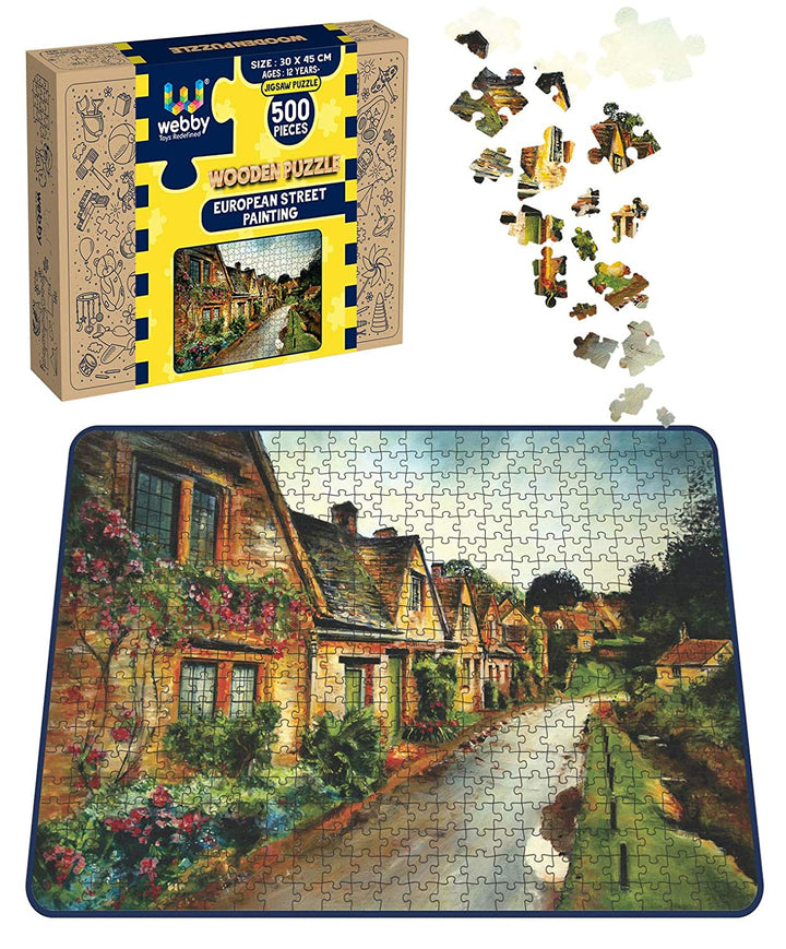 Webby European Street Painting Wooden Jigsaw Puzzle, 500 pieces