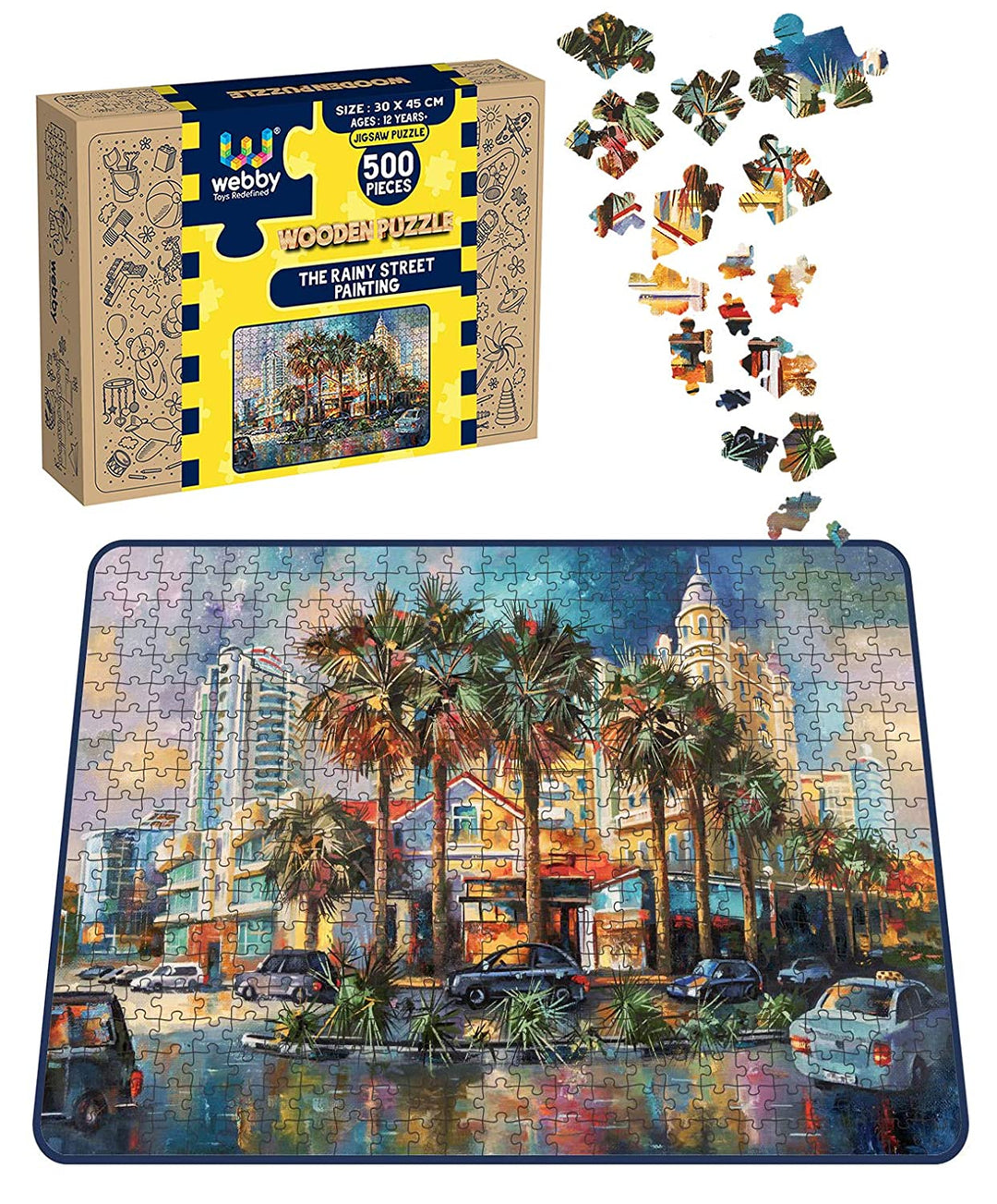 Webby The Rainy Street Painting Wooden Jigsaw Puzzle, 500 pieces