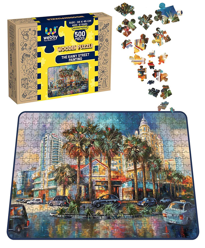 Webby The Rainy Street Painting Wooden Jigsaw Puzzle, 500 pieces