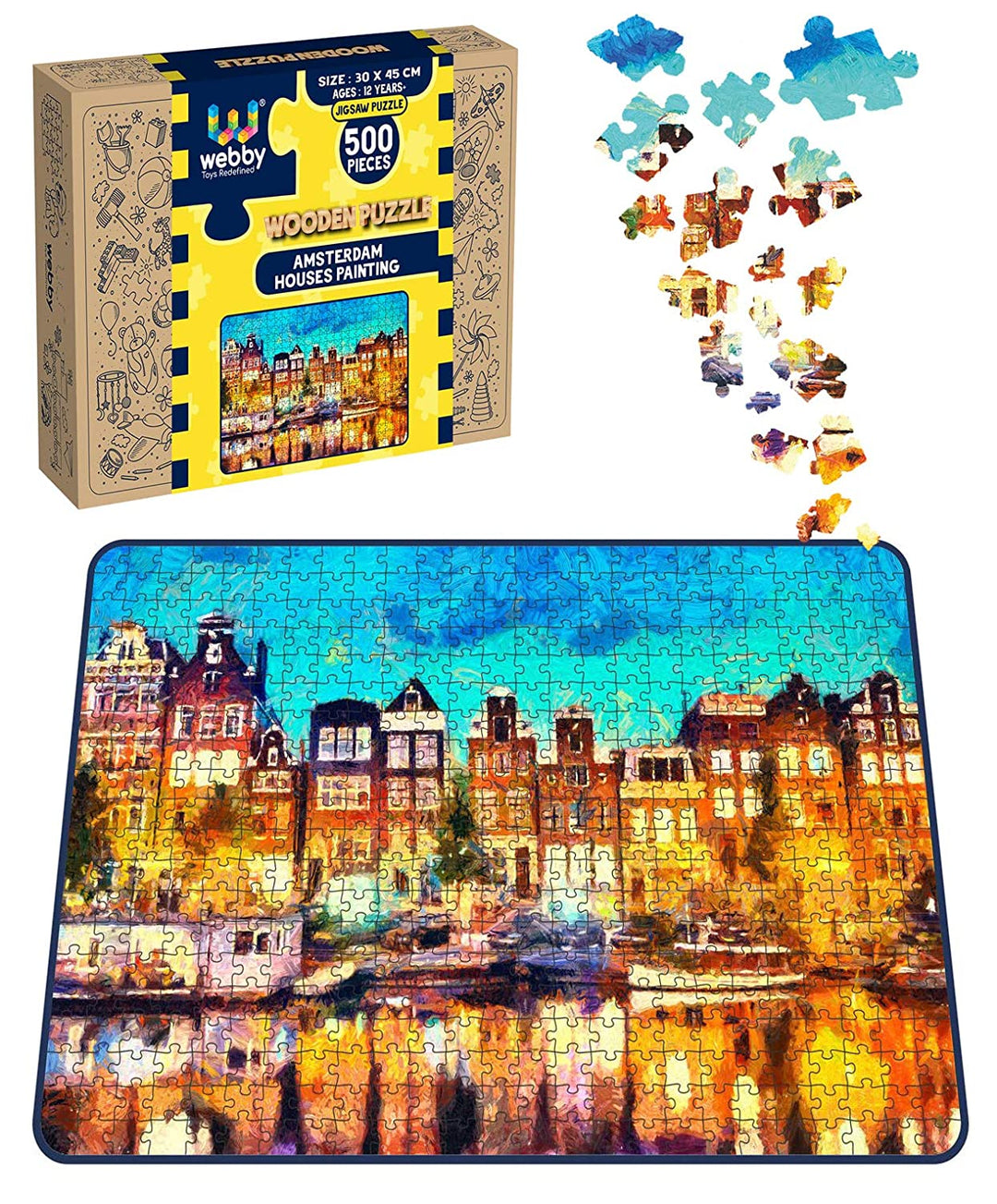 Webby Amsterdam Houses Painting Wooden Jigsaw Puzzle, 500 pieces