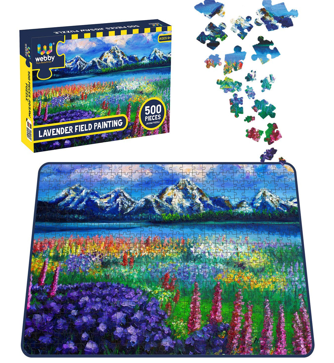 Webby Lavender Field Painting Wooden Jigsaw Puzzle, 500 pieces