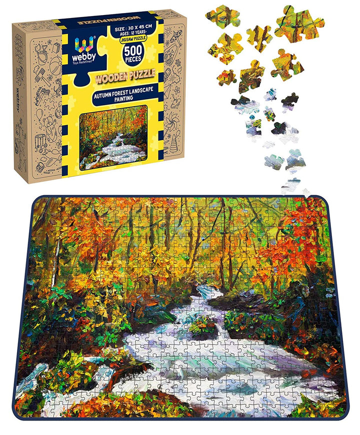 Webby Autumn Forest Landscape/Painting Wooden Jigsaw Puzzle, 500 pieces