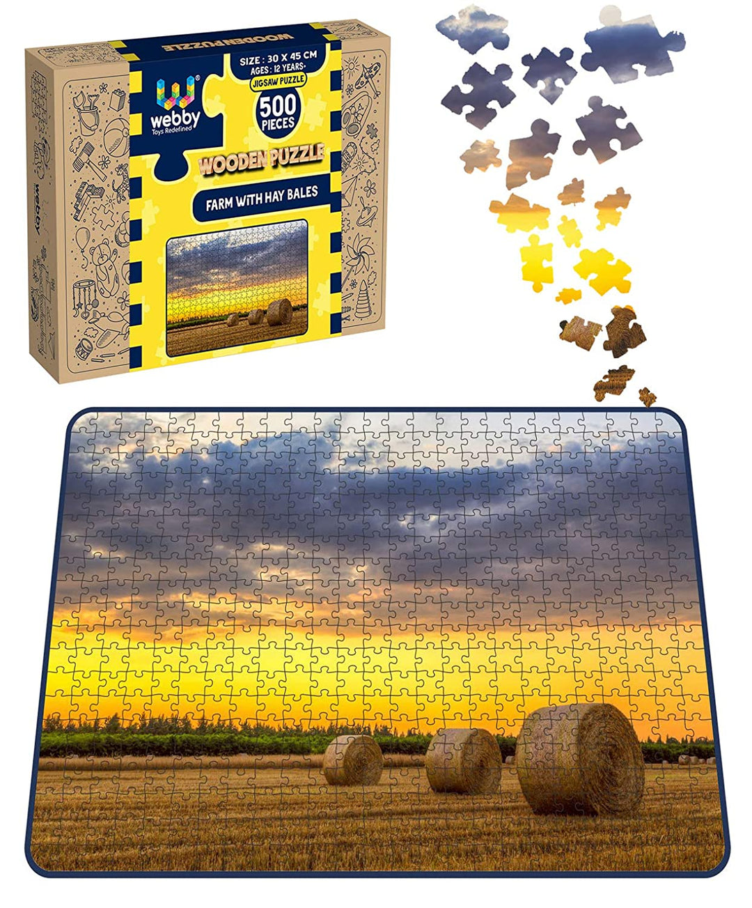 Webby Farm with Hay Bales Wooden Jigsaw Puzzle, 500 pieces