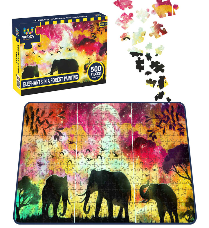 Webby Elephants in a Forest Painting Wooden Jigsaw Puzzle, 500 pieces