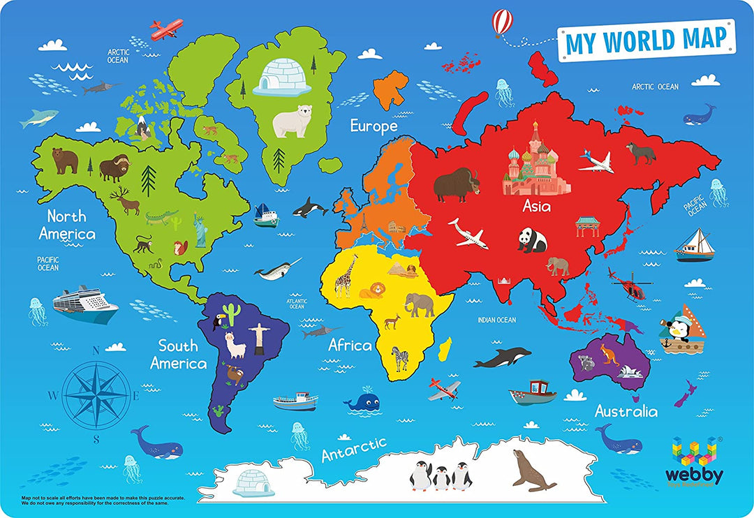 Webby Wooden Educational World Continent Map Puzzle