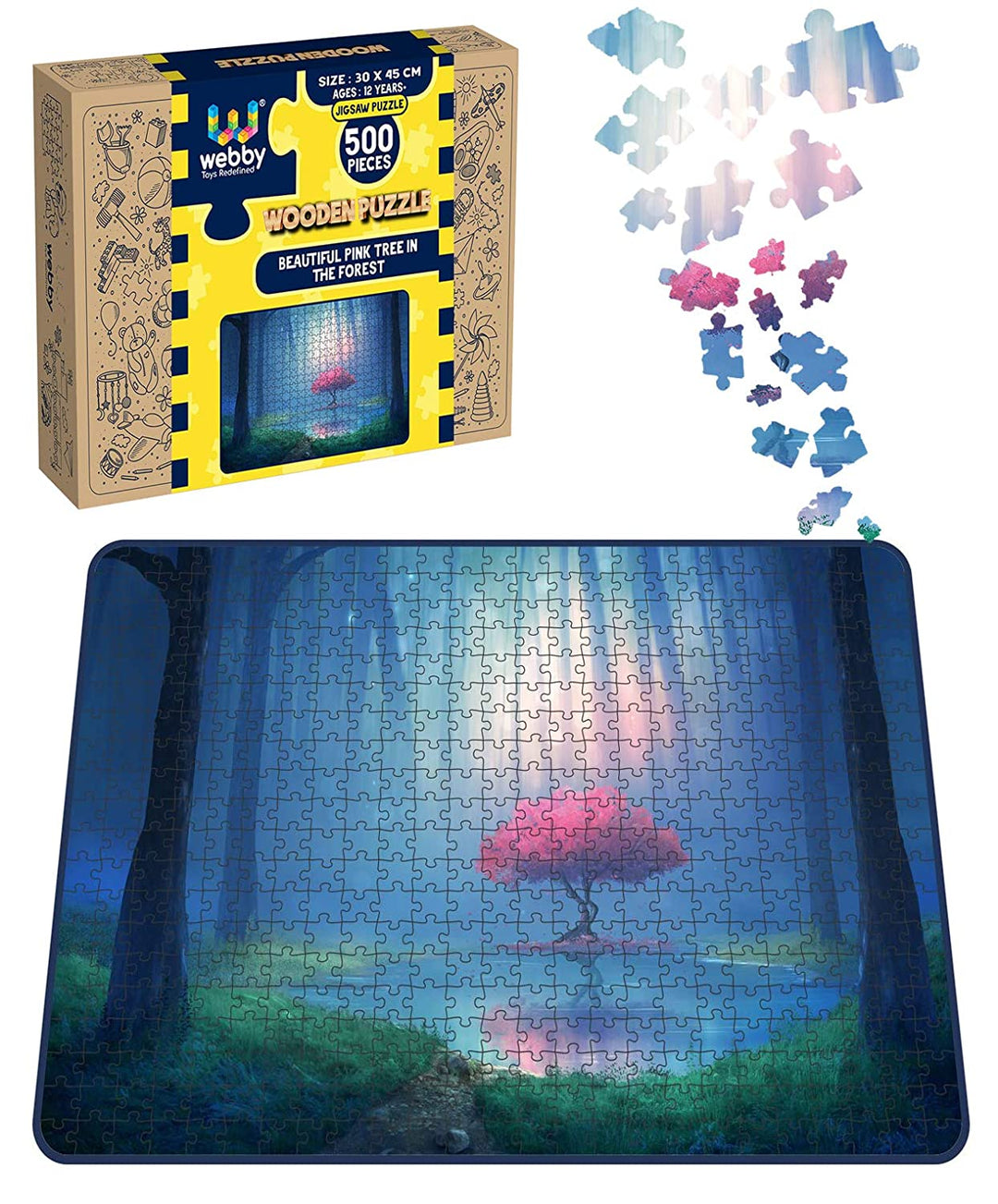 Webby Beautiful Pink Tree in the Forest Wooden Jigsaw Puzzle, 500 pieces