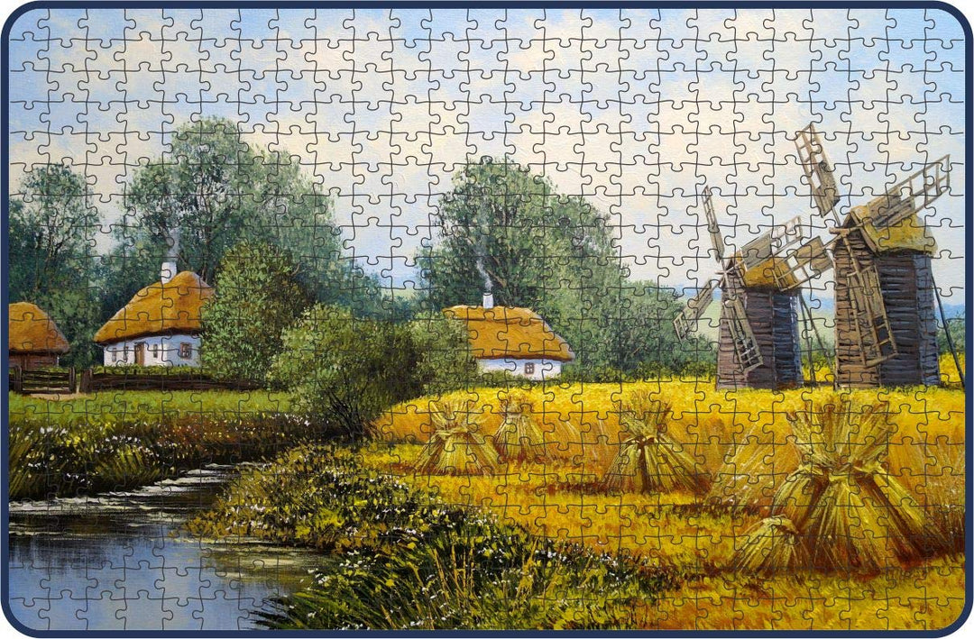 Webby Old Village Painting Wooden Jigsaw Puzzle, 500 pieces