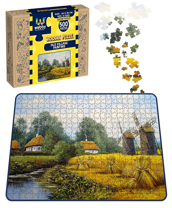 Webby Old Village Painting Wooden Jigsaw Puzzle, 500 pieces
