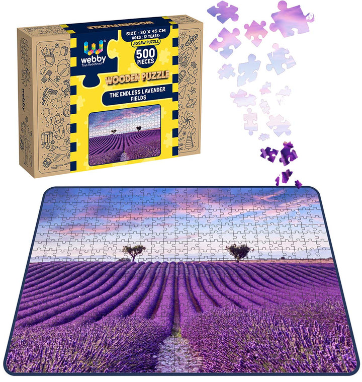 Webby The Endless Lavender Fields Wooden Jigsaw Puzzle, 500 pieces