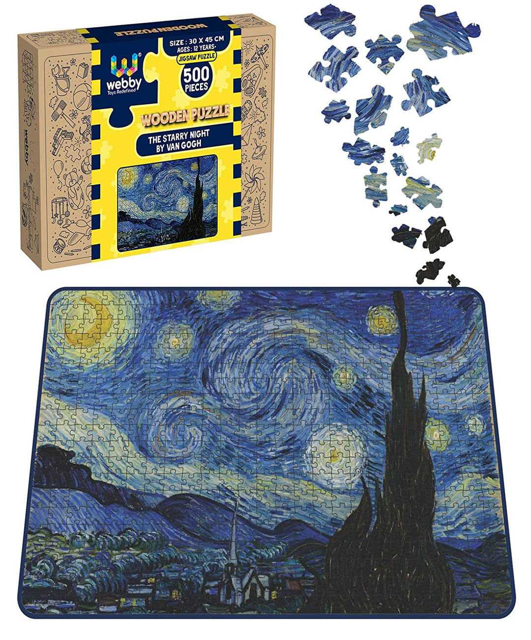 Webby The Starry Night by Van Gogh Wooden Jigsaw Puzzle, 500 pieces