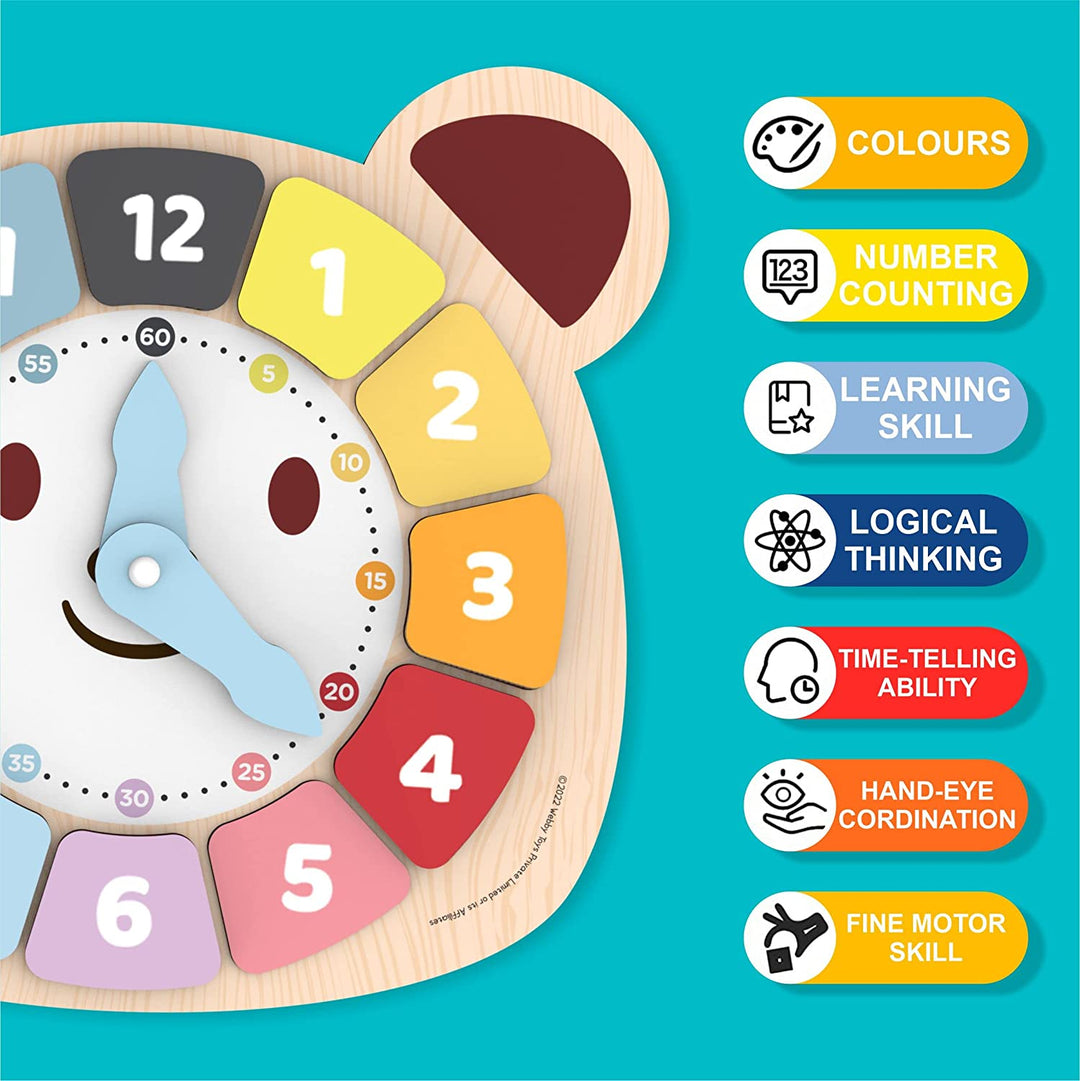 Webby Wooden Bear Educational Learning Clock Toy