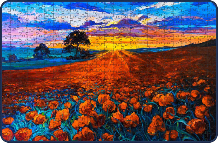 Webby Poppy Field at Sunrise Painting Wooden Jigsaw Puzzle, 500 pieces