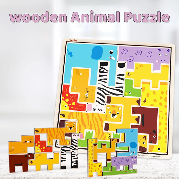 Webby Wooden Animal Puzzle Tetris Brain Teaser