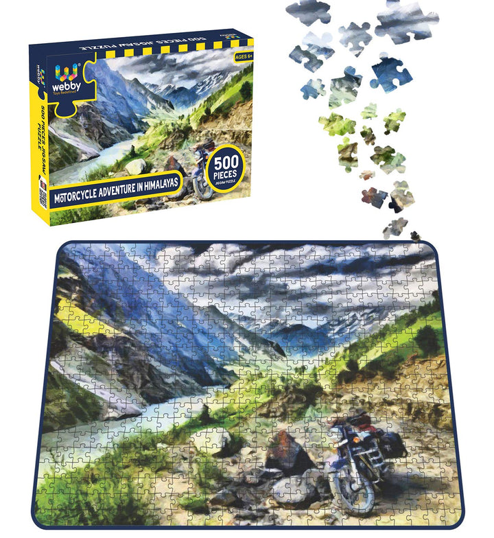 Webby Motorcycle Adventure in Himalayas Wooden Jigsaw Puzzle, 500 pieces