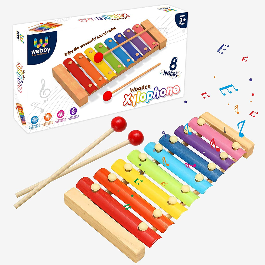 Webby Colorful Hand Knock Xylophone Toy with 8 Different Tones and 2 Wooden Mallets for Kids