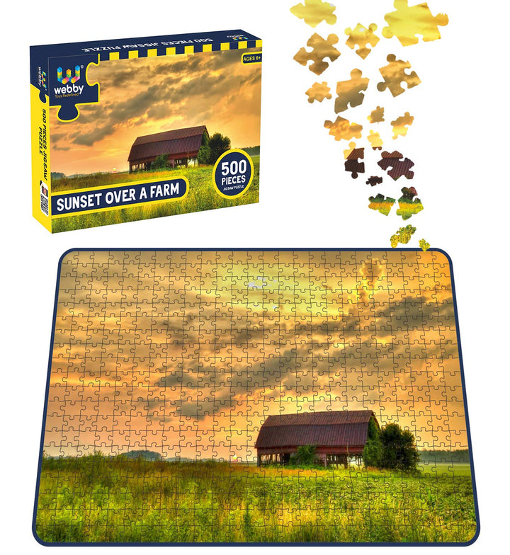 Webby Sunset Over a Farm Wooden Jigsaw Puzzle, 500 pieces
