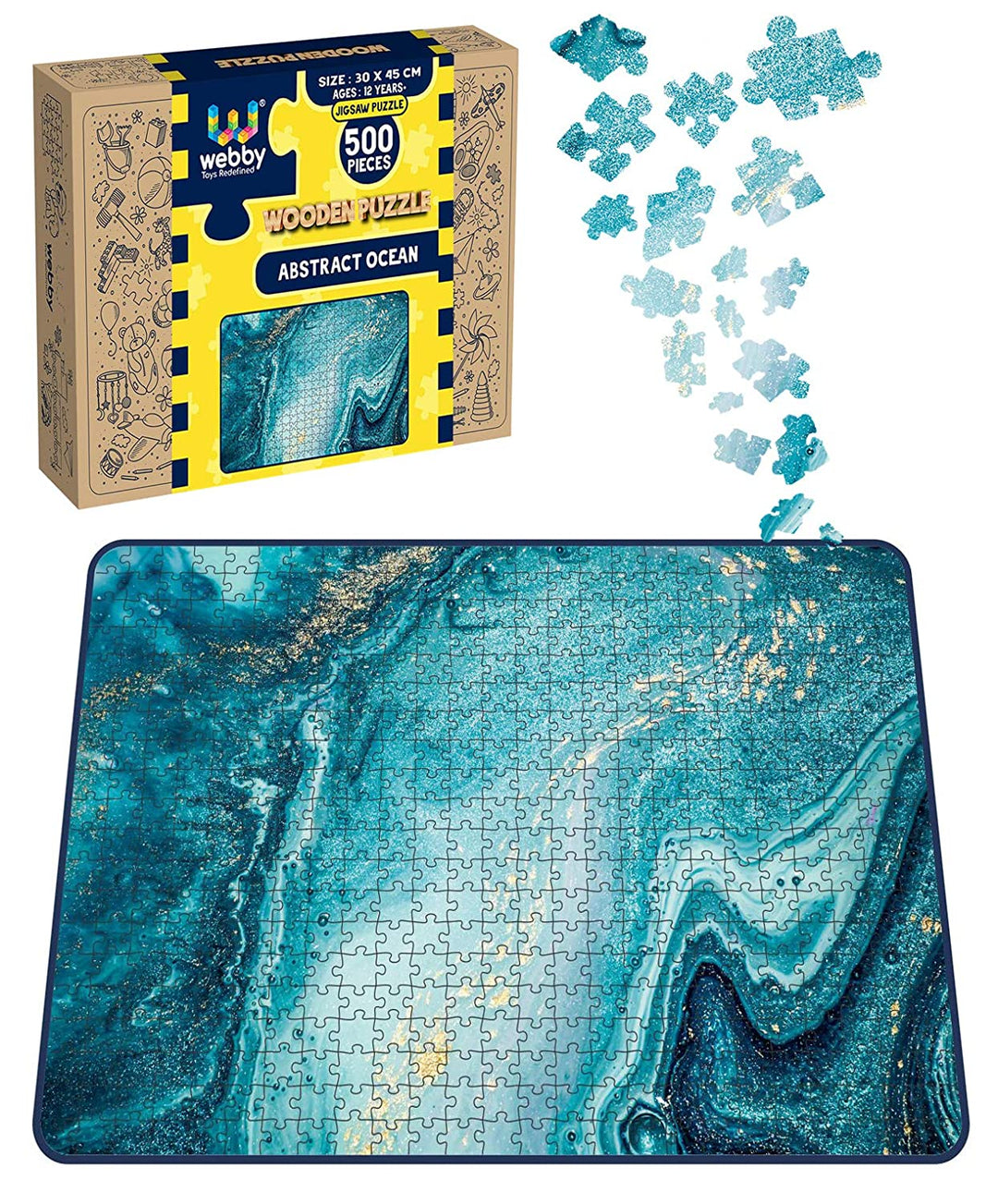 Webby Abstract Ocean Wooden Jigsaw Puzzle, 500 pieces