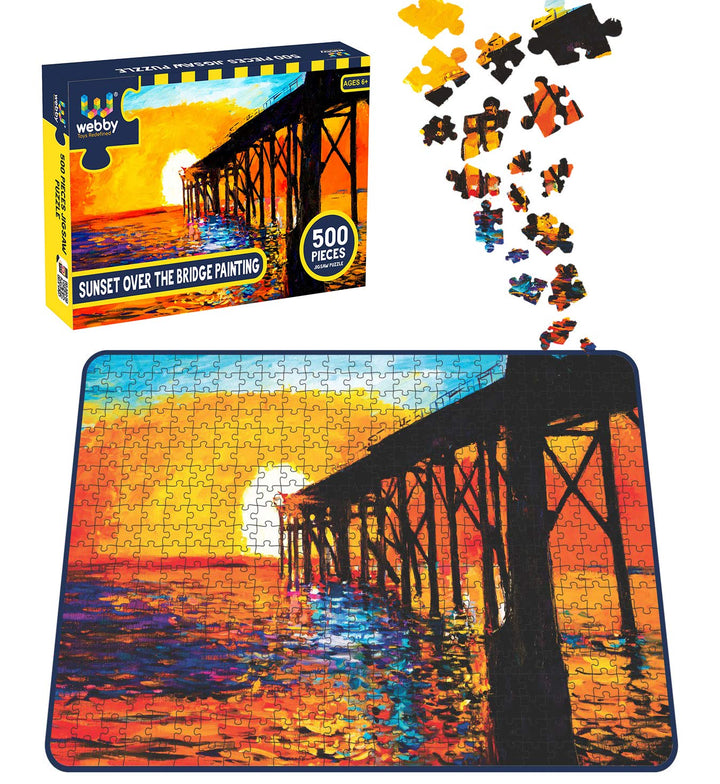 Webby Sunset Over The Bridge Painting Wooden Jigsaw Puzzle, 500 pieces