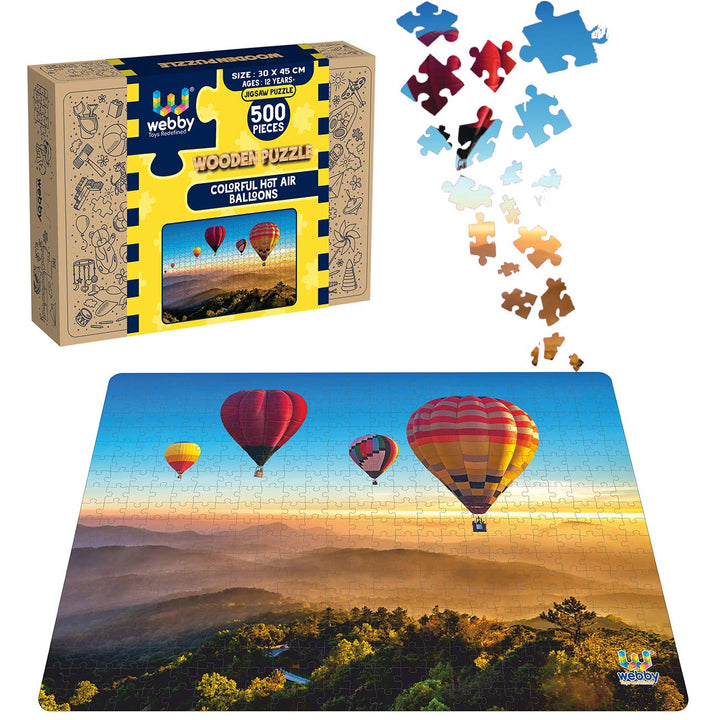 Webby Colorful Hot Air Balloons Wooden Jigsaw Puzzle, 500 pieces