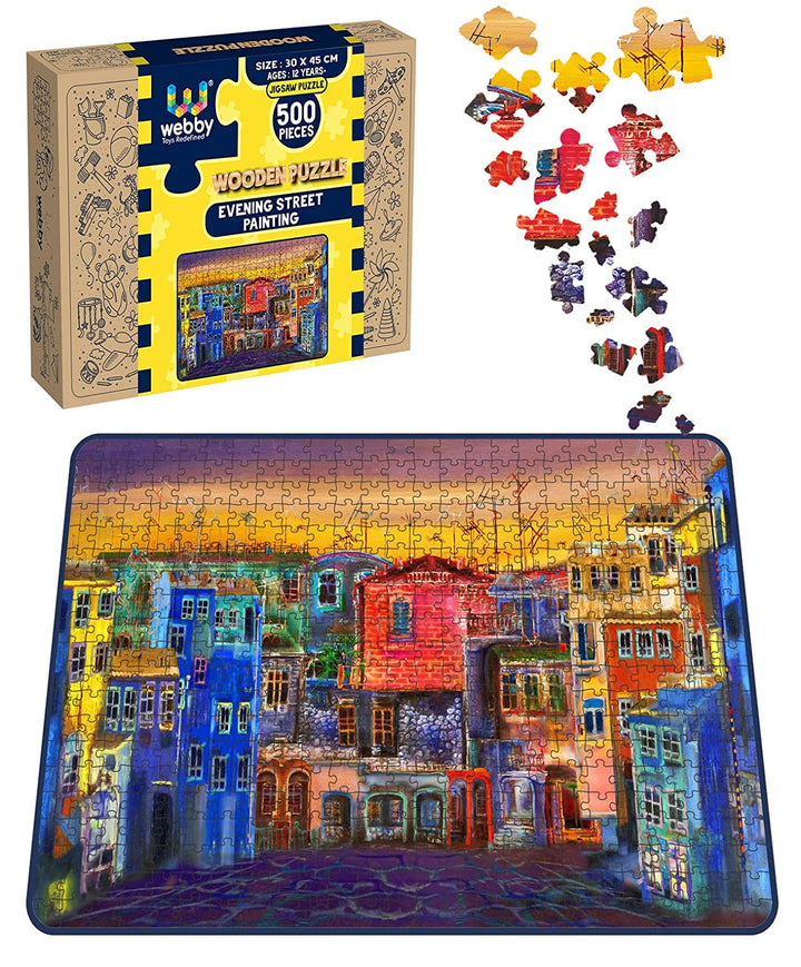 Webby Evening Street Painting Wooden Jigsaw Puzzle, 500 pieces