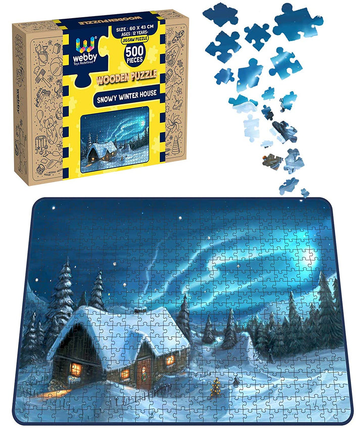Webby Snowy Winter House Wooden Jigsaw Puzzle, 500 pieces