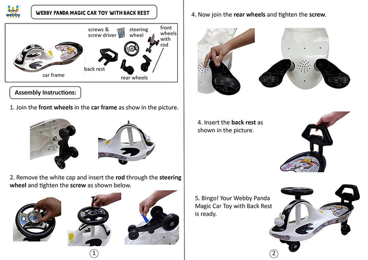 Webby Free Wheel Panda Magic Car Toy with Back Rest for Kids