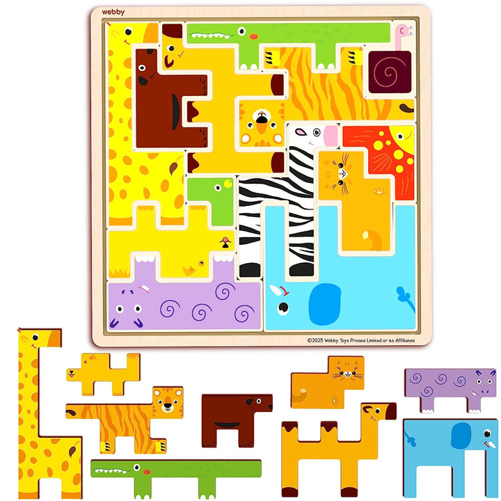 Webby Wooden Animal Puzzle Tetris Brain Teaser