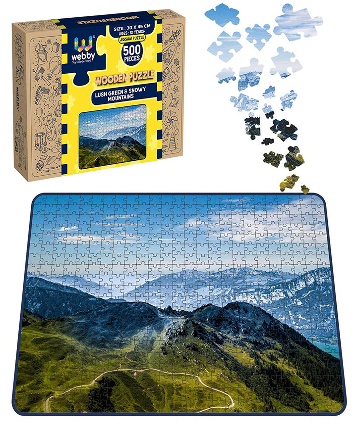Webby Lush Green & Snowy Mountains Wooden Jigsaw Puzzle, 500 pieces
