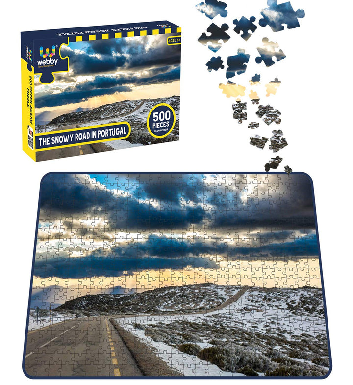 Webby The Snowy Road in Portugal Wooden Jigsaw Puzzle, 500 pieces