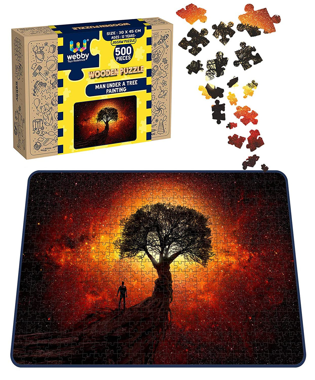 Webby Man Under a Tree Painting Wooden Jigsaw Puzzle, 500 pieces