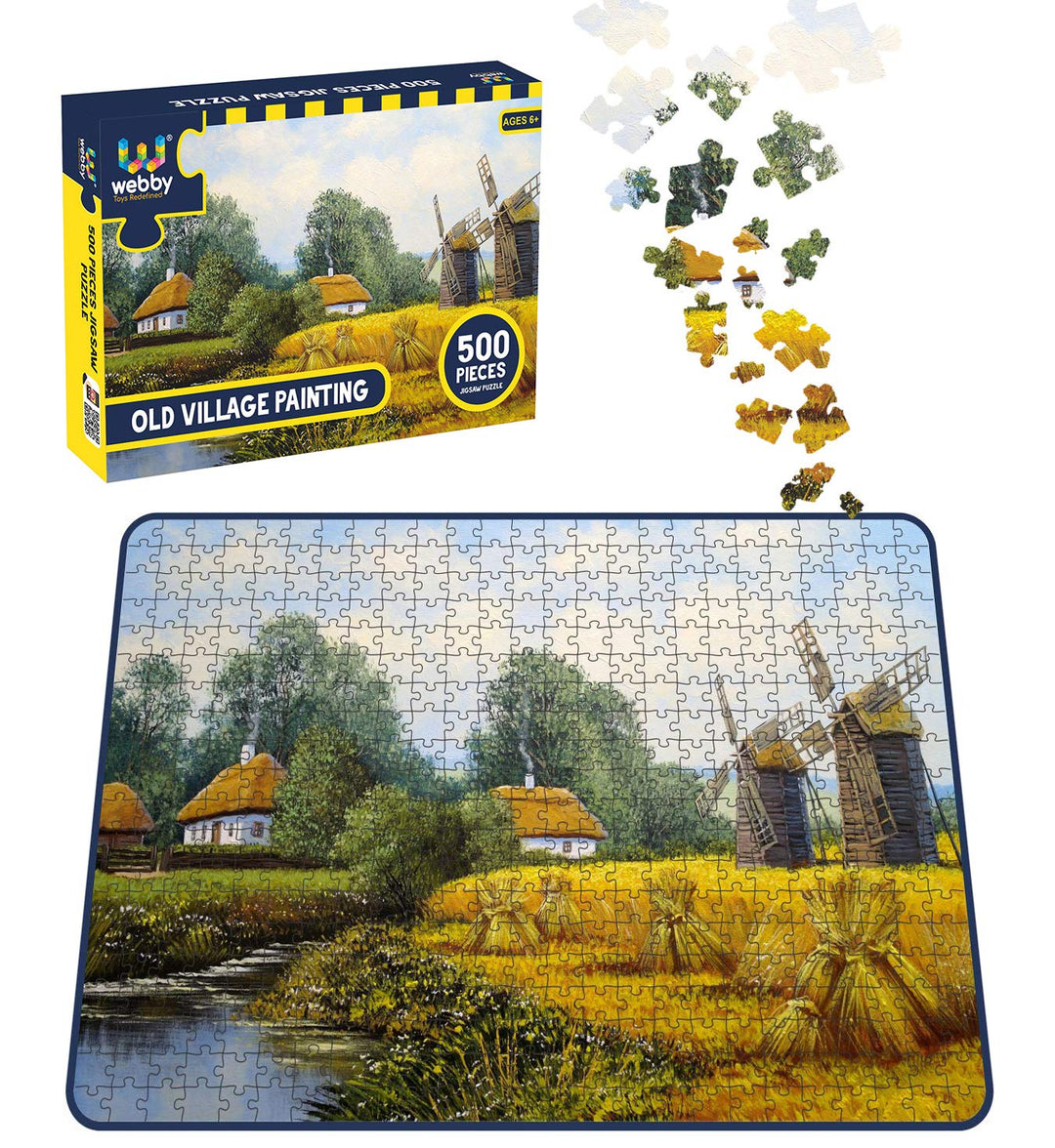 Webby Old Village Painting Wooden Jigsaw Puzzle, 500 pieces