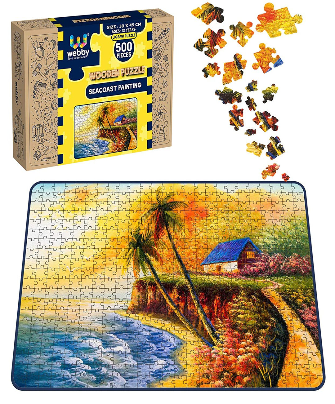 Webby Seacoast Painting Wooden Jigsaw Puzzle, 500 pieces