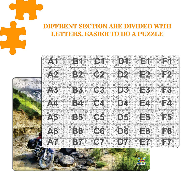 Webby Motorcycle Adventure in Himalayas Wooden Jigsaw Puzzle, 500 pieces
