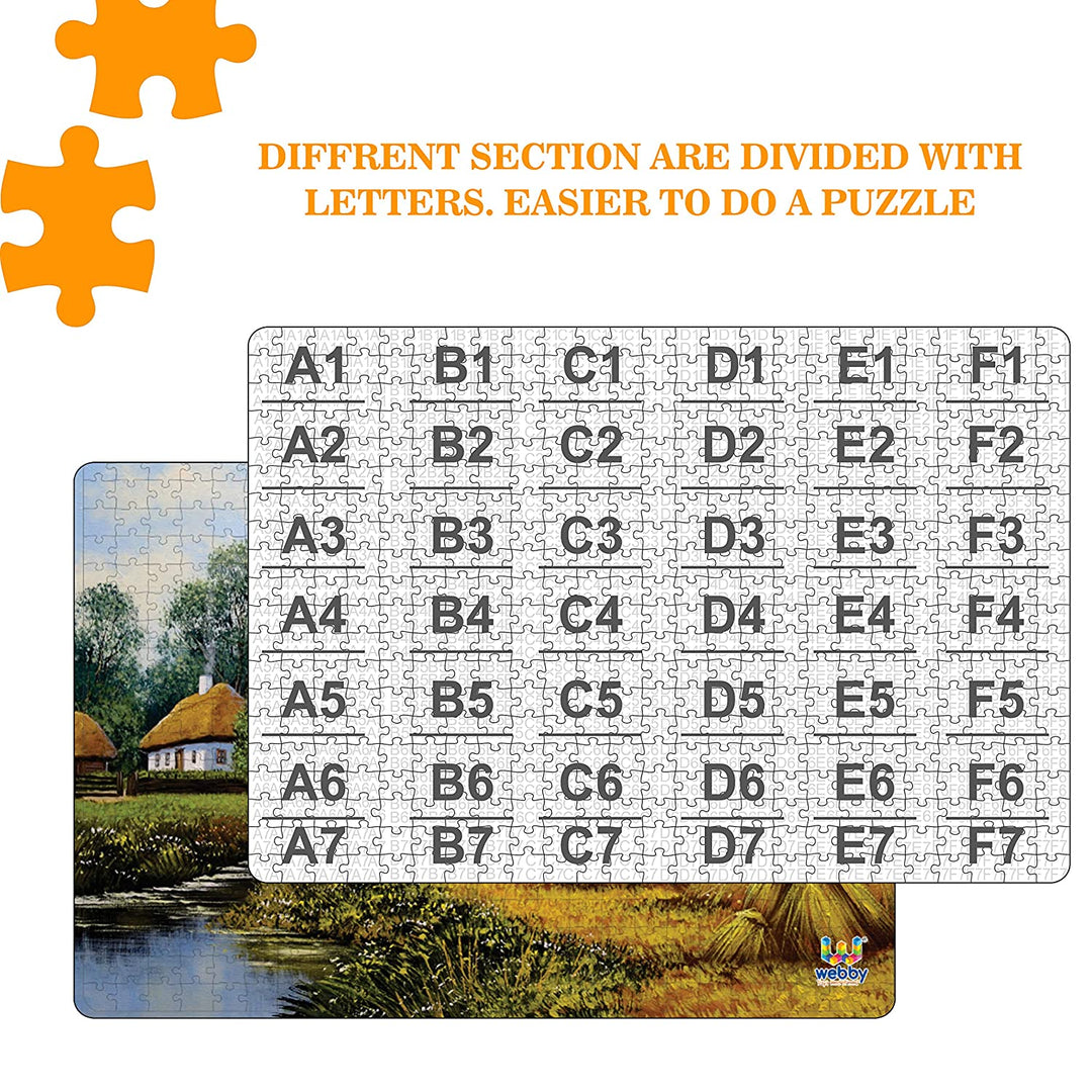 Webby Old Village Painting Wooden Jigsaw Puzzle, 500 pieces