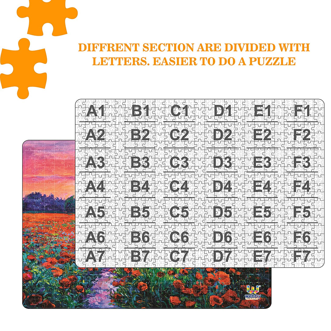 Webby Poppy Field at Sunset Painting Wooden Jigsaw Puzzle, 500 pieces