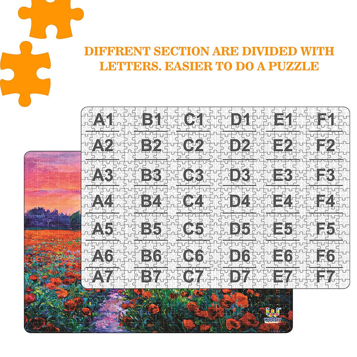 Webby Poppy Field at Sunset Painting Wooden Jigsaw Puzzle, 500 pieces