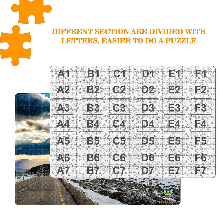 Webby The Snowy Road in Portugal Wooden Jigsaw Puzzle, 500 pieces