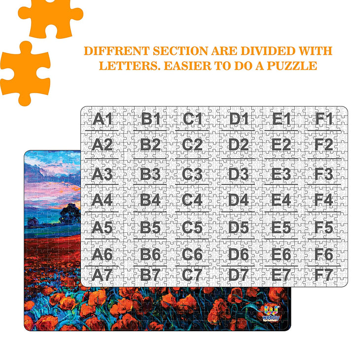 Webby Poppy Field at Sunrise Painting Wooden Jigsaw Puzzle, 500 pieces