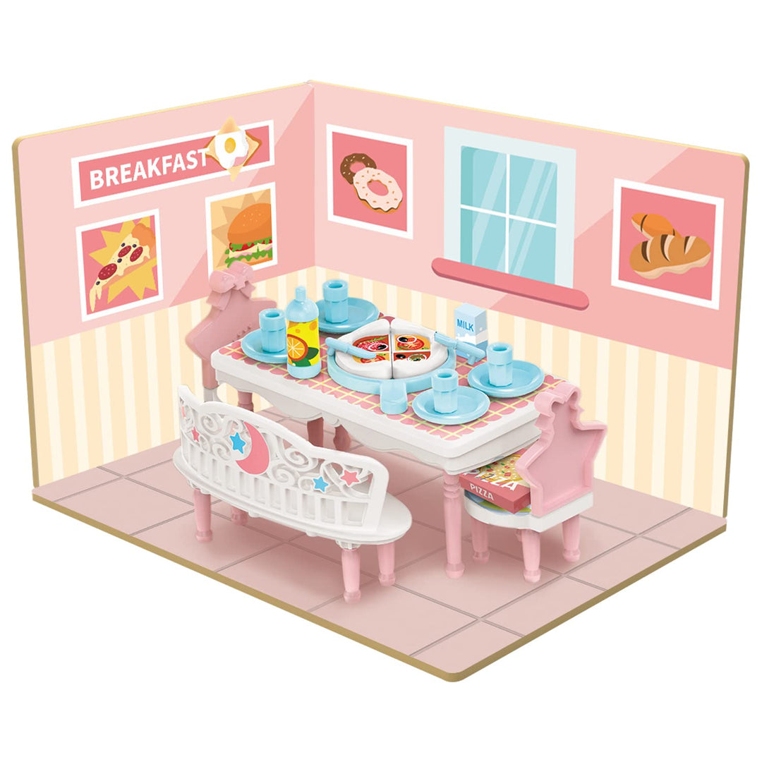Webby DIY Dining Room Wooden Doll House with Plastic Furniture