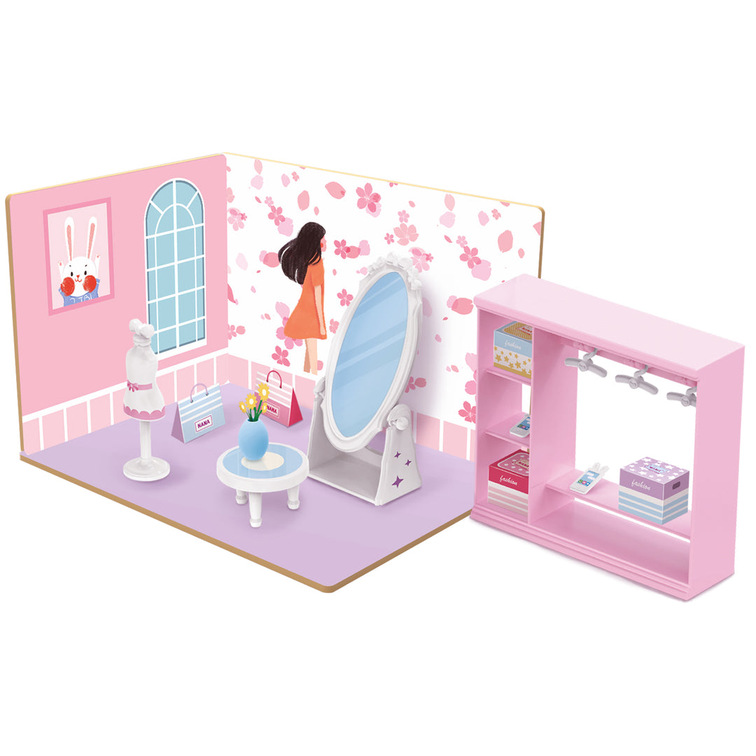 Webby DIY Dressing Room Wooden Doll House with Plastic Furniture